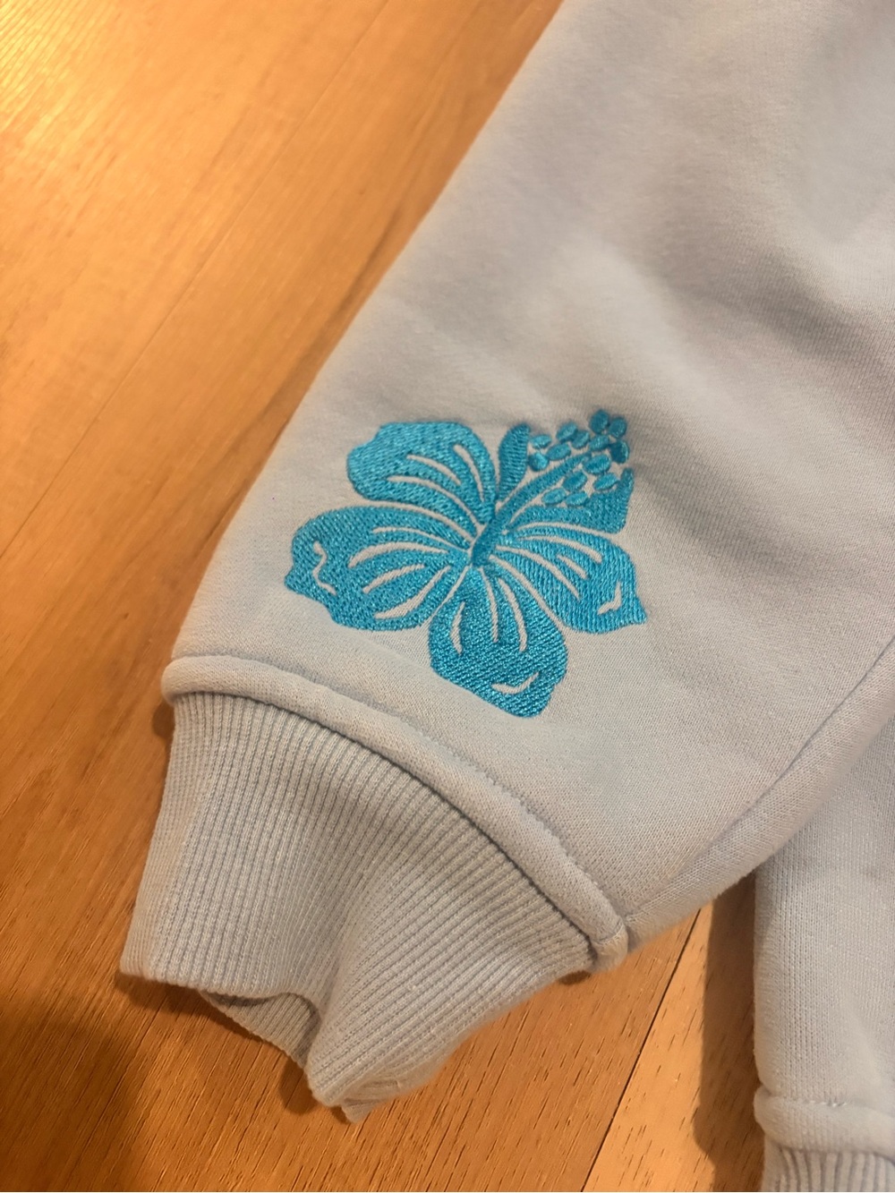 Pink Palm Puff Light Blue Palm Tree Hoodie - Picture 4 of 5